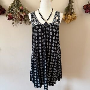 Boho Black and White Geometric/Aztec Printed Dress